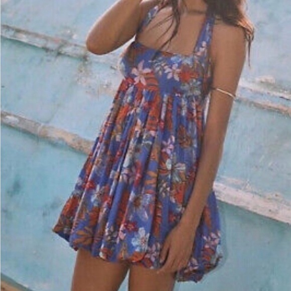 Free People Blue Floral Strapless Mini Dress - Picture 2 of 12